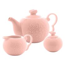 Conjunto 3 Peças Porcelana p/ Chá Butterfly Rosa Bon Gourmet