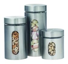 Conjunto 3 Peças Pote De Alimentos Hermético Inox Com Visor Conjunto 3 Peças Pote De Alimentos Hermético Inox Com Visor
