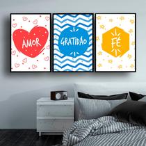 Conjunto 3 Peças Quadros Decorativos Alta Resolução Amor, Fé Gratidão Frases Motivacionais Kit Quadrinhos Decorativos Decoração Cozinha Sala Quarto Conjunto 3 Peças Quadros Decorativos Alta Resolução Amor, Fé Gratidão Frases Motivacionais Kit Quadrinhos Decorativos Decoração Cozinha Sala Quarto