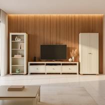 Conjunto 3 Peças Rack 210cm, Armário e Estante Madeira Maciça Ananda CabeCasa MadeiraOriginals