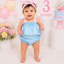 Conjunto 3 Peças Romper Infantil Bebê Menina Temático Mesversário Festa 02 a 06 M - Conjunto 3 Peças Romper Infantil Bebê Menina Temático Mesversário Festa 02 a 06 M -