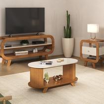 Conjunto 3 Peças Sala de Estar Mesa de Centro Vivladi e Mesa de Apoio e Rack Theo