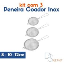 Conjunto 3 peneiras coador Metal de Cozinha P M e G 8cm 10cm 12cm Utensílios de Cozinha