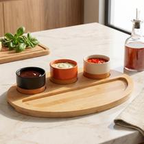 Conjunto 3 Petisqueira Com Bandeja De Bambu Servir Aperitivos Petiscos 33x25x4cm Conjunto 3 Petisqueira Com Bandeja De Bambu Servir Aperitivos Petiscos 33x25x4cm