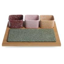 Conjunto 3 Petisqueiras Bowls em Porcelana Estilo Granito com Tábuas LH0078 BTC