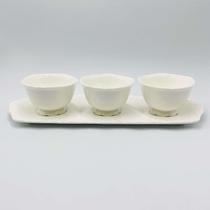 Conjunto 3 Petisqueiras de Porcelana Durable Porcelain com Bandeja Alto Relevo 33cm x 13cm - Wolff