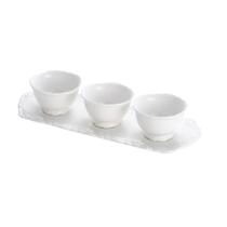Conjunto 3 Petisqueiras de Porcelana Durable Porcelain com Bandeja Alto Relevo