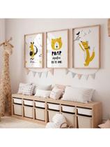 Conjunto 3 Placa Infantil Canguru Urso Raposa Quarto Decoração Bebê