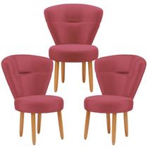 Conjunto 3 Poltronas para Estúdio de Beleza Maquiagem Sala de Jantar Pés de Madeira