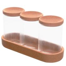 Conjunto 3 porta condimentos com tampa e bandeja de rolha Essência Lyor 500 ml Conjunto 3 porta condimentos com tampa e bandeja de rolha Essência Lyor 500 ml