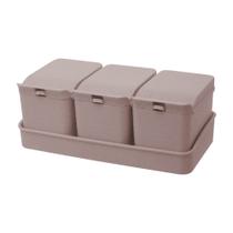 Conjunto 3 Porta Temperos de Bambu e PP com Colher e Bandeja Lines Cinza 10cm x 18cm x 7cm - Lyor Conjunto 3 Porta Temperos de Bambu e PP com Colher e Bandeja Lines Cinza 10cm x 18cm x 7cm - Lyor
