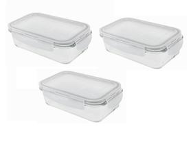 Conjunto 3 Pote Vidro Hermético Marmita Tampa Plástico 450ml