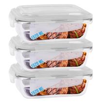 Conjunto 3 Pote Vidro Hermético Tampa Mantimentos 1520ml