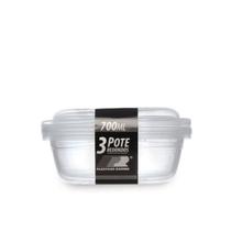 Conjunto 3 Potes 700ML Redondo Pequeno Transparente