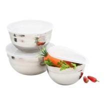 Conjunto 3 Potes Aço Inox Com Tampa Plástica Bowls Tigelas Prateado