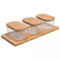 Conjunto 3 Potes com Tampa e Bandeja de Bambu Vidro Borossilicato 400 ml Conjunto 3 Potes com Tampa e Bandeja de Bambu Vidro Borossilicato 400 ml