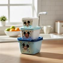 Conjunto 3 Potes Conect Quadrado Decoração Mickey Adulto Conjunto 3 Potes Conect Quadrado Decoração Mickey Adulto
