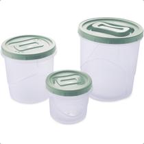 Conjunto 3 Potes De Plástico Rosca Redondos Para Mantimentos