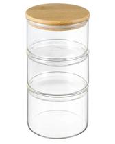 Conjunto 3 Potes De Vidro 280ml Tampa Bambu Hermético Empilhável Organizador Mantimentos Cozinha Borossilicato