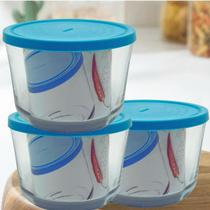 Conjunto 3 Potes De Vidro Com Tampa Azul 750ml Para Casa Cozinha/ Vasilha Transparente, Recipiente Profissional Armazenamento Alimentos