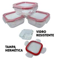 Conjunto 3 Potes De Vidro Com Tampa Hermetica Mantimentos Marmita Empilhável Colocar Vedação Microondas Kit Fitness