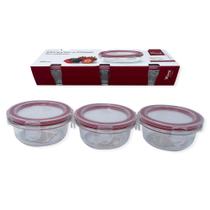Conjunto 3 Potes De Vidro Com Tampa Hermética Redondo 150ml:alta resistência térmica, microondas Conjunto 3 Potes De Vidro Com Tampa Hermética Redondo 150ml:alta resistência térmica, microondas