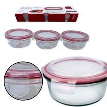 Conjunto 3 Potes De Vidro Com Tampa Hermetica Redondo 150ml Presente Empilhável Cozinha Vedação Ecológico Kit