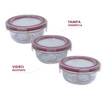 Conjunto 3 Potes De Vidro Com Tampa Hermética Redondo 150ml