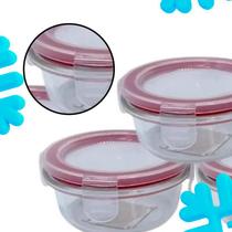 Conjunto 3 Potes De Vidro Com Tampa Hermetica Redondo Empilhável Conserva BPA Resistente Ecológico Microondas Fitness