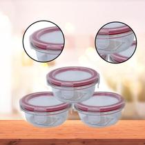 Conjunto 3 Potes De Vidro Com Tampa Hermetica Redondo Presente BPA Alimentos Cozinha Ecológico Microondas Fitness - Wincy