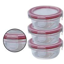 Conjunto 3 Potes De Vidro Com Tampa Hermetica Redondo Presente Colocar Ecológico Utilizar Microondas Jogo Kit