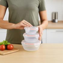 Conjunto 3 Potes de Vidro Herméticos Vasilhas Redondo com Tampa Tigela Recipiente Armazenar