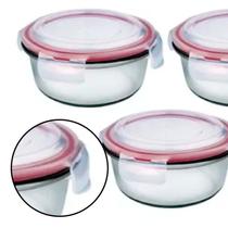 Conjunto 3 Potes De Vidro Redondo Presente Empilhável Conserva Alimentos Resistente Vedação Microondas Fitness - Wincy