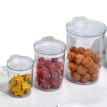 Conjunto 3 Potes Hermético Redondo de Plástico Com Tampa Conjunto 3 Potes Hermético Redondo de Plástico Com Tampa