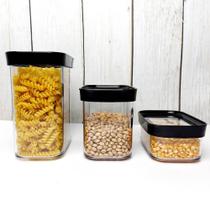 Conjunto 3 potes herméticos 1500ml. 1000ml e 450ml em preto Helsim