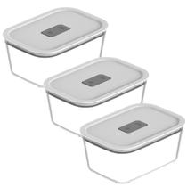 Conjunto 3 Potes Herméticos C/ Tampa 725ml Vidros Transparentes P/ Cozinha Organização Alimento Microondas Geladeira