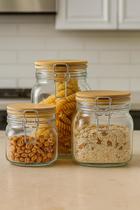 Conjunto 3 Potes Herméticos de Vidro C/ Tampa Madeira