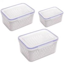 Conjunto 3 Potes Herméticos Lyor Com Cesto Escorredor Branco Plástico