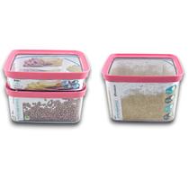 Conjunto 3 Potes Herméticos Para Alimento Mantimento de Cozinha Rosa