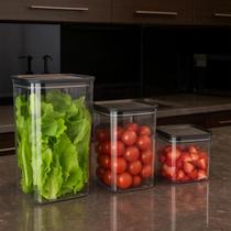 Conjunto 3 Potes Herméticos Plástico Transparente Empilhável Porta Condimentos Alimentos Organizador Comida Geladeira Cozinha