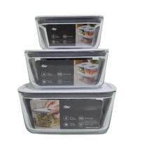 Conjunto 3 Potes Herméticos Refratário C/ Tampa Vidro Temperado Marmita Assadeira Forno Air Fryer Geladeira Freezer -OU