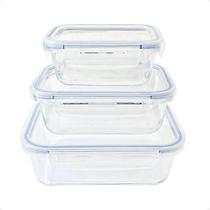 Conjunto 3 Potes Herméticos Retangular Tampa 300/600/1040Ml