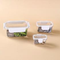 Conjunto 3 Potes Herméticos Retangulares 50ml 150ml 350ml Transparente Vedação Tampa Trava Cozinha Organização