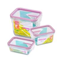 Conjunto 3 Potes Herméticos Sanremo 770ml 537ml e 330ml Rosa Alimentos Geladeira Verdura Organização