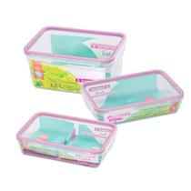 Conjunto 3 Potes Herméticos Sanremo Cozinha 1,6L e 3,5L Rosa Microondas Geladeira Freezer Marmita