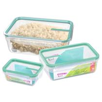 Conjunto 3 Potes Herméticos Travas 330ml 1,24L e 2,5L Verde Conjunto 3 Potes Herméticos Travas 330ml 1,24L e 2,5L Verde