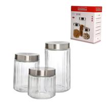 Conjunto 3 Potes Herméticos Vidro Com Tampa Inox Haüskraft