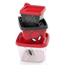 Conjunto 3 Potes Homem Aranha Infantil Menino Papinha Lanche Bpa Free