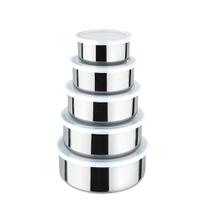 Conjunto 3 Potes Inox c/ Tampa Plástico Organizador