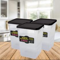 Conjunto 3 Potes Mantimento 2kg Alimento Capacidade 3,0l Tampa Trava Preta Hermética Vedação Conservar Organizar Cozinha Conjunto 3 Potes Mantimento 2kg Alimento Capacidade 3,0l Tampa Trava Preta Hermética Vedação Conservar Organizar Cozinha